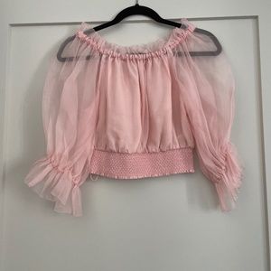 Gauzy Pink Off the Shoulder Blouse with Elastic Waist Band
